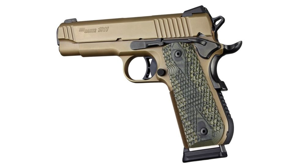 Hogue 1911 Govt. Grip, Model Round Heel, Piranha, G10 G-Mascus, Green Lava 01828