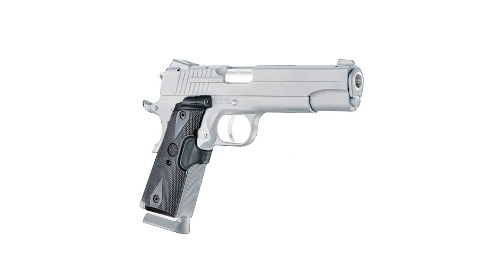 Hogue 1911 Govt. Laser Enhanced Grip, Green Laser, Checkered, Reinforced Blackwood, Blackwood, 45681