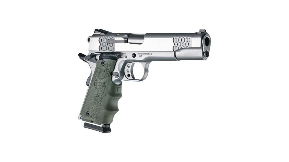 Hogue 1911 Govt. Laser Enhanced Grip, Green Laser, Govt. 1911 Model Rubber Grip, with Finger Grooves OD Green, Green, 45981