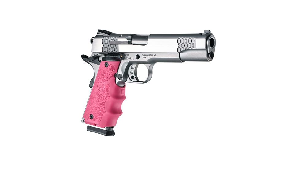 Hogue 1911 Govt. Laser Enhanced Grip, Green Laser, Govt. 1911 Model Rubber Grip, with Finger Grooves Pink, Pink, 45987
