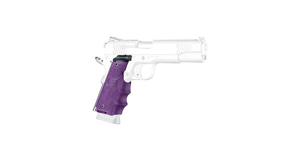 Hogue 1911 Govt. Laser Enhanced Grip, Green Laser, Govt. 1911 Model Rubber Grip, with Finger Grooves Purple, Purple, 45986