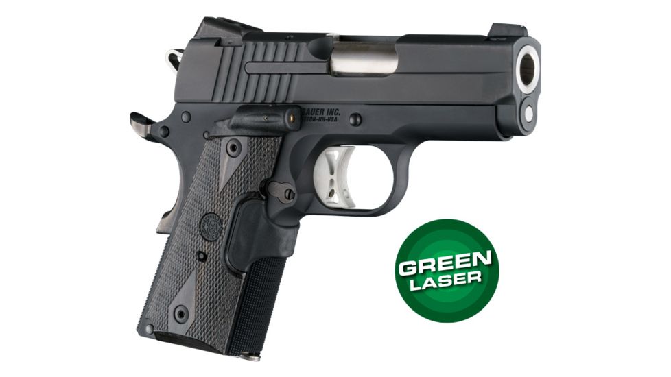 Hogue 1911 Officers Laser Enhanced Grip, Green Laser, Checkered, Reinforced Blackwood, Blackwood, 43681