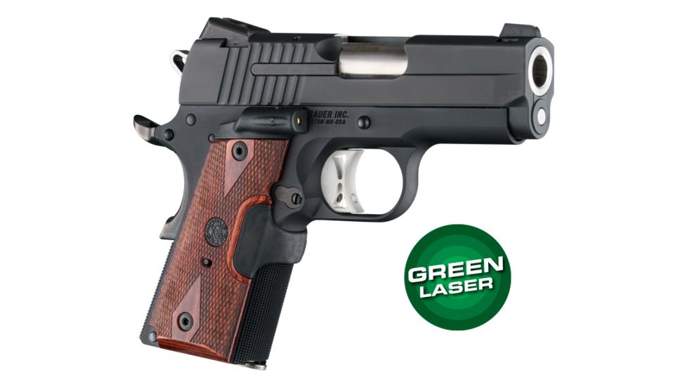 Hogue 1911 Officers Laser Enhanced Grip, Green Laser, Checkered, Reinforced Rosewood, Rosewood, 43581