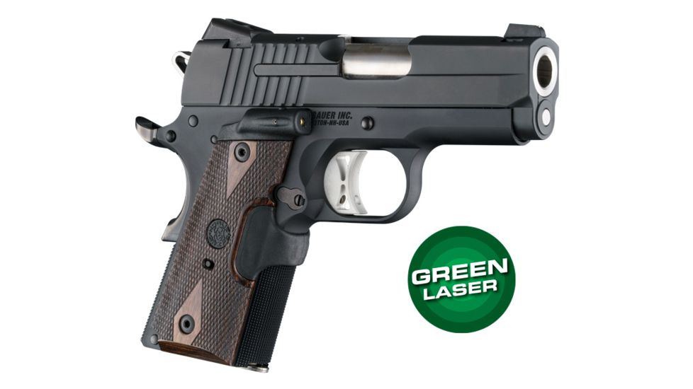 Hogue 1911 Officers Laser Enhanced Grip, Green Laser, Checkered, Reinforced Walnut, Walnut, 43481