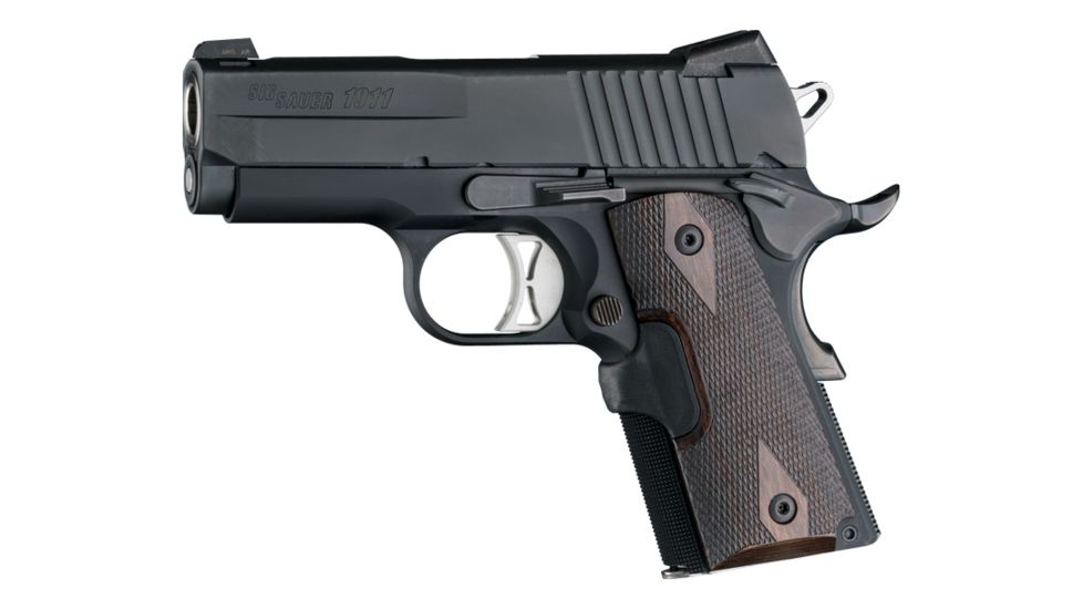 Hogue 1911 Officers Laser Enhanced Grip, Green Laser, Checkered, Reinforced Walnut, Walnut, 43481