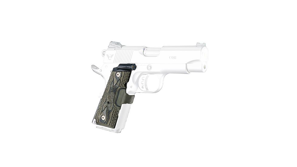 Hogue 1911 Officers Laser Enhanced Grip, Green Laser, Piranha Grip, G10 - G-Mascus, Green, 43182