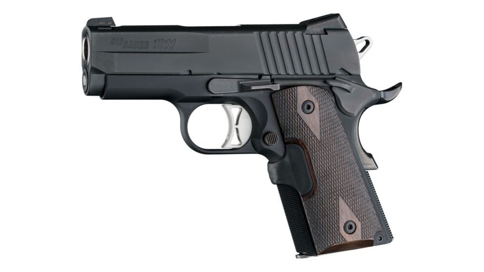 Hogue 1911 Officers Laser Enhanced Grip, Red Laser, Checkered, Reinforced Walnut, Walnut, 43480