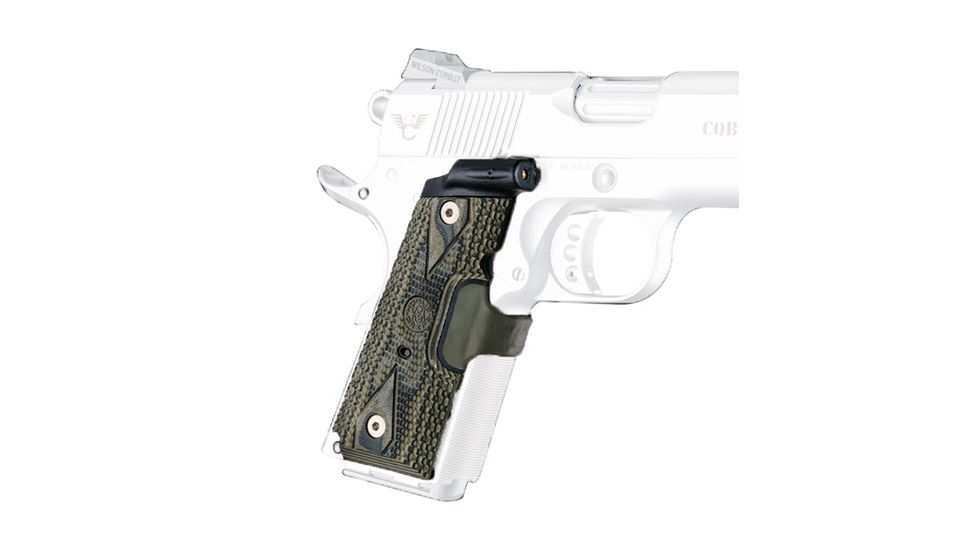 Hogue 1911 Officers Laser Enhanced Grip, Red Laser, Piranha Grip, G10 - G-Mascus, Green, 43181