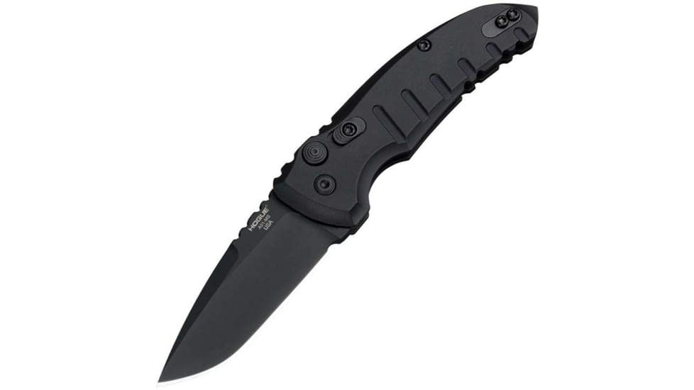 Hogue A01-MicroSwitch Automatic Folding Knives, 2.75 in, CPM154 Stainless Steel Black Cerakote, Drop Point Blade, Matte Black Handle, 24116