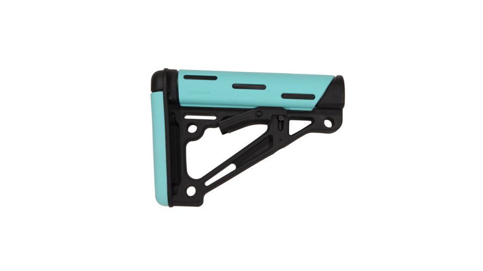 Hogue AR-15/M-16 OverMolded Collapsible Buttstock - Fits Mil-Spec Buffer Tube, Rubber, Aqua, 13440
