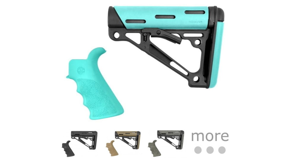 Hogue AR-15 / M16 Kit: OverMolded Beavertail Grip &amp; Collapsible Buttstock for Mil-Spec Buffer Tubes, Aqua, Black, Flat Dark Earth, Ghillie Green, OD Green, Pink