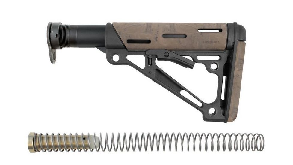 Hogue AR15/M16 OverMold Collapsible Buttstock Assy, w/ Mil-Spec Buffer Tube and Hardware, Ghillie Tan Rubber 15945