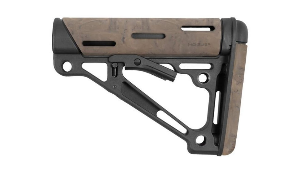 Hogue AR15/M16 OverMold Collapsible Buttstock, Fits Mil-Spec Buffer Tube, Ghillie Tan Rubber 15940