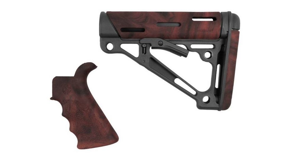 HOGUE AR15/M16 Kit, Finger Groove Beavertail Grip and OverMold Collapsible Buttstock, Fits Mil-Spec Buffer Tube, Red Lava Rubber 15456