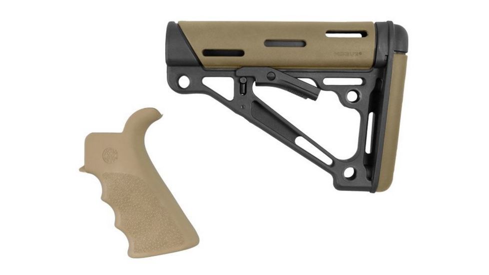 HOGUE AR15/M16 Kit, Finger Groove Beavertail Grip and OverMold Collapsible Buttstock, Fits Comm. Buffer Tube, Flat Dark Earth Rubber 15355