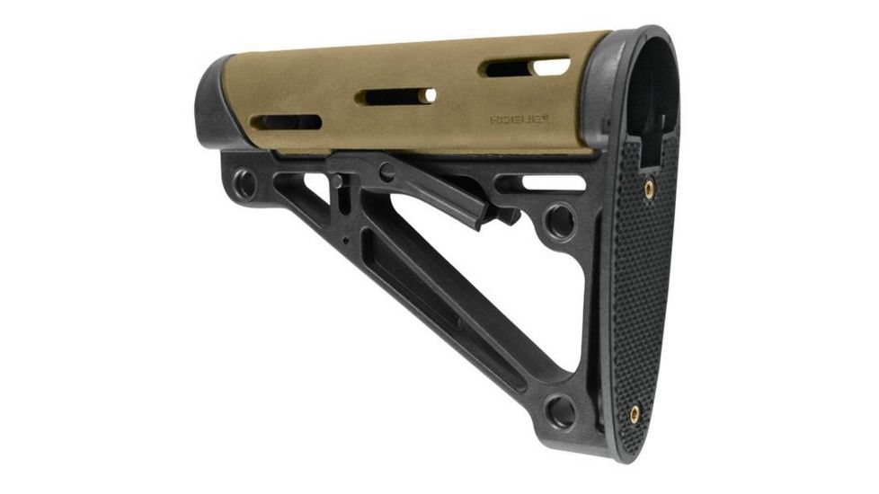 HOGUE AR15/M16 Kit, Finger Groove Beavertail Grip and OverMold Collapsible Buttstock, Fits Comm. Buffer Tube, Flat Dark Earth Rubber 15355