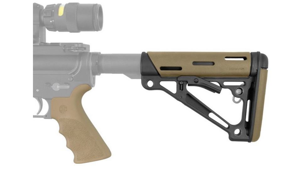 HOGUE AR15/M16 Kit, Finger Groove Beavertail Grip and OverMold Collapsible Buttstock, Fits Comm. Buffer Tube, Flat Dark Earth Rubber 15355