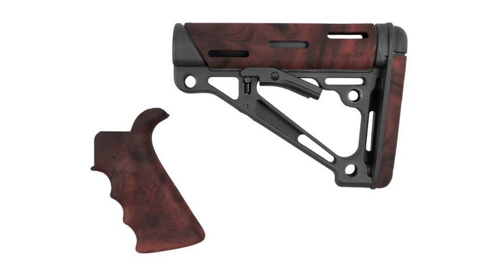 HOGUE AR15/M16 Kit, Finger Groove Beavertail Grip and OverMold Collapsible Buttstock, Fits Comm. Buffer Tube, Red Lava Rubber 15455