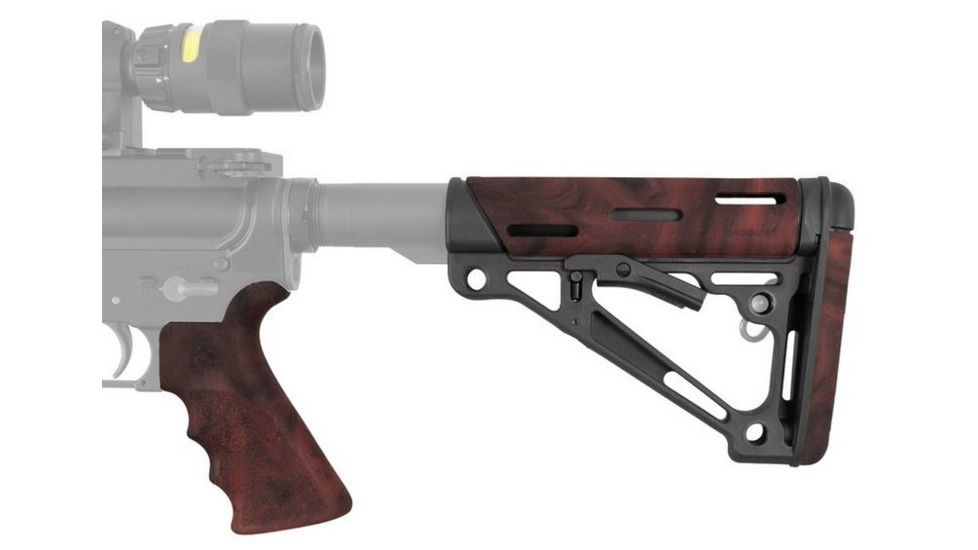 HOGUE AR15/M16 Kit, Finger Groove Beavertail Grip and OverMold Collapsible Buttstock, Fits Comm. Buffer Tube, Red Lava Rubber 15455