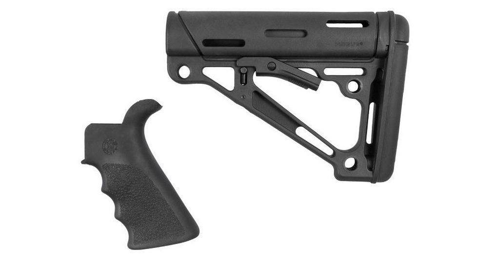 HOGUE AR15/M16 Kit, Finger Groove Beavertail Grip and OverMold Collapsible Buttstock, Fits Comm. Buffer Tube, Black Rubber 15055