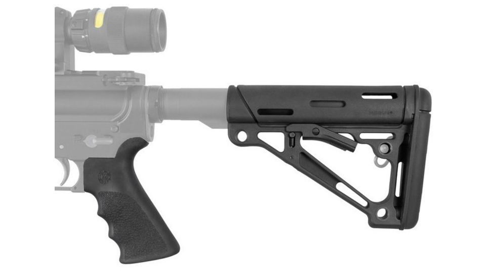 HOGUE AR15/M16 Kit, Finger Groove Beavertail Grip and OverMold Collapsible Buttstock, Fits Comm. Buffer Tube, Black Rubber 15055