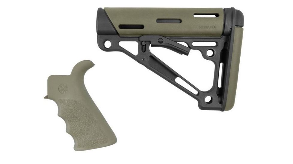 HOGUE AR15/M16 Kit, Finger Groove Beavertail Grip and OverMold Collapsible Buttstock, Fits Comm. Buffer Tube, OD Green Rubber 15255