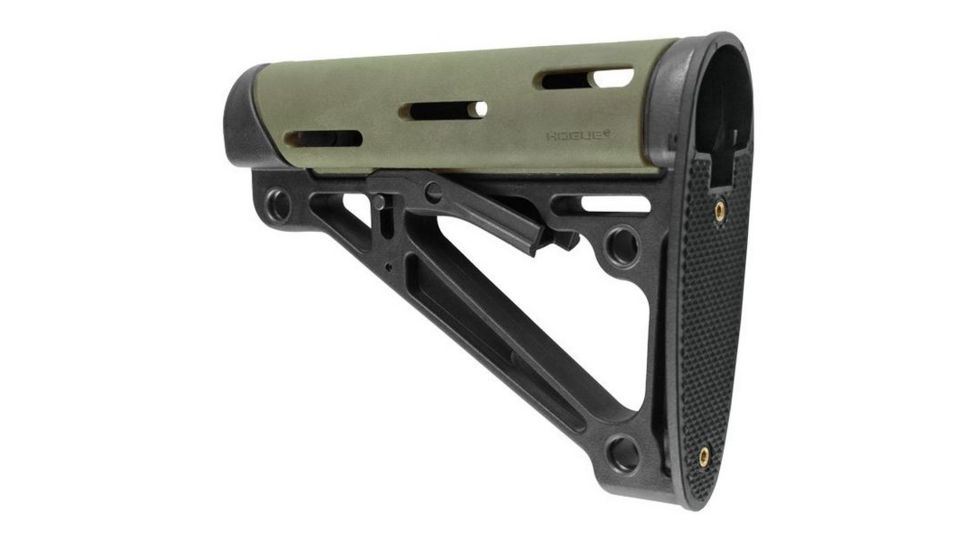 HOGUE AR15/M16 Kit, Finger Groove Beavertail Grip and OverMold Collapsible Buttstock, Fits Comm. Buffer Tube, OD Green Rubber 15255