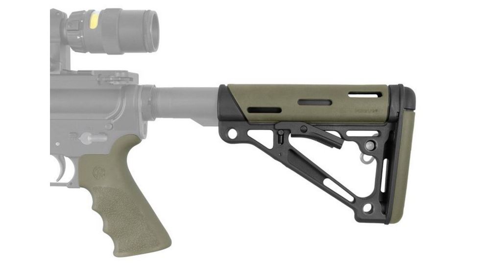 HOGUE AR15/M16 Kit, Finger Groove Beavertail Grip and OverMold Collapsible Buttstock, Fits Comm. Buffer Tube, OD Green Rubber 15255