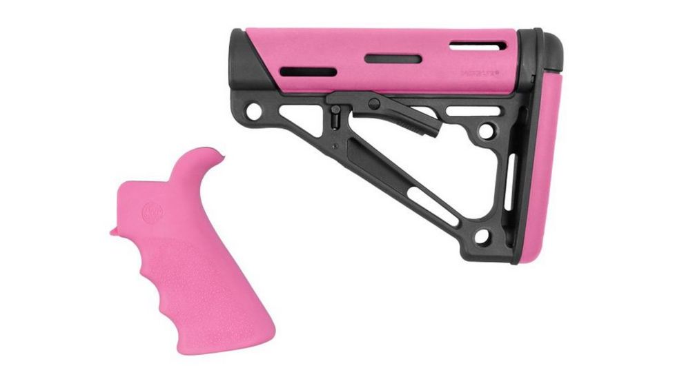 HOGUE AR15/M16 Kit, Finger Groove Beavertail Grip and OverMold Collapsible Buttstock, Fits Comm. Buffer Tube, Pink Rubber 15755