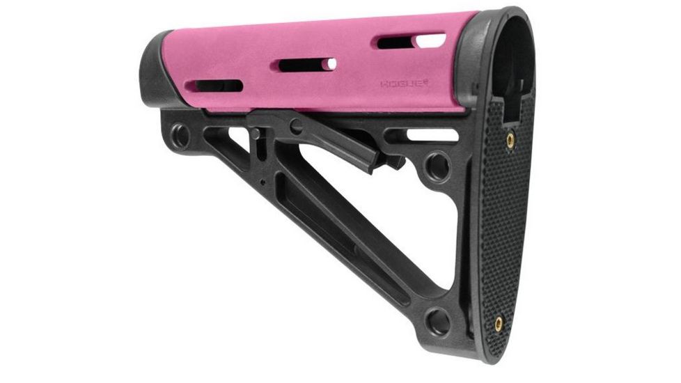 HOGUE AR15/M16 Kit, Finger Groove Beavertail Grip and OverMold Collapsible Buttstock, Fits Comm. Buffer Tube, Pink Rubber 15755