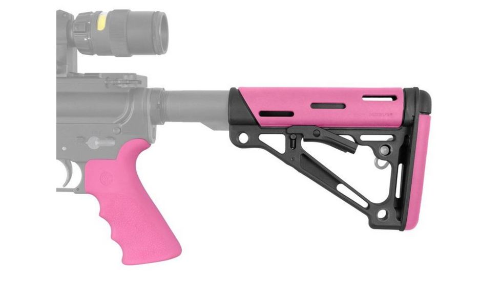 HOGUE AR15/M16 Kit, Finger Groove Beavertail Grip and OverMold Collapsible Buttstock, Fits Comm. Buffer Tube, Pink Rubber 15755