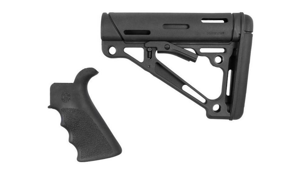 HOGUE AR15/M16 Kit, Finger Groove Beavertail Grip and OverMold Collapsible Buttstock, Fits Mil-Spec Buffer Tube, Black Rubber 15056