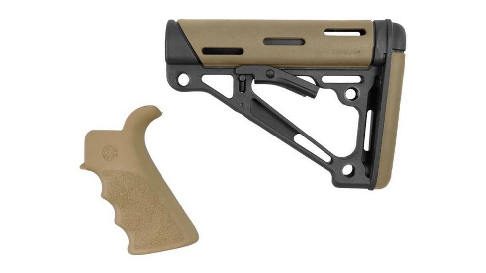 HOGUE AR15/M16 Kit, Finger Groove Beavertail Grip and OverMold Collapsible Buttstock, Fits Mil-Spec Buffer Tube, Flat Dark Earth Rubber 15356