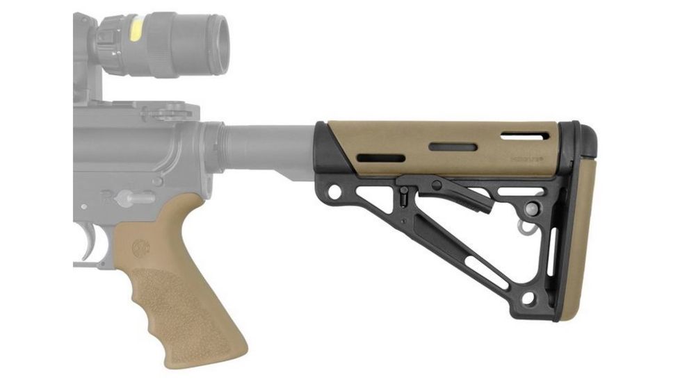 HOGUE AR15/M16 Kit, Finger Groove Beavertail Grip and OverMold Collapsible Buttstock, Fits Mil-Spec Buffer Tube, Flat Dark Earth Rubber 15356