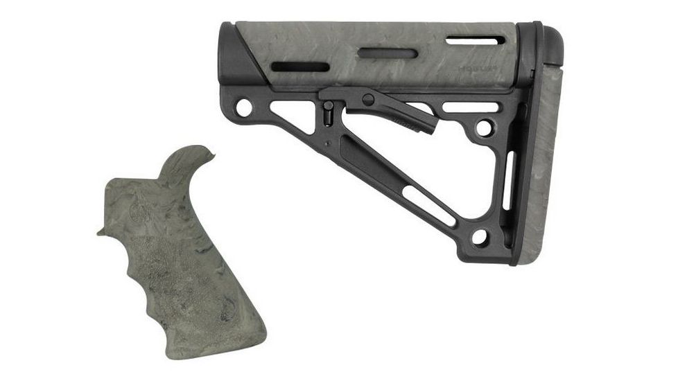 HOGUE AR15/M16 Kit, Finger Groove Beavertail Grip and OverMold Collapsible Buttstock, Fits Mil-Spec Buffer Tube, Ghillie Green Rubber 15856
