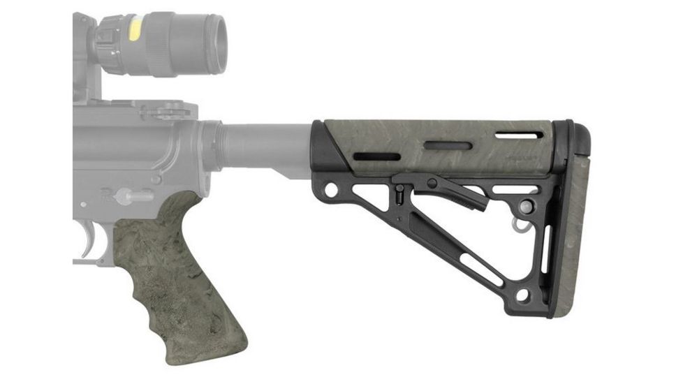 HOGUE AR15/M16 Kit, Finger Groove Beavertail Grip and OverMold Collapsible Buttstock, Fits Mil-Spec Buffer Tube, Ghillie Green Rubber 15856
