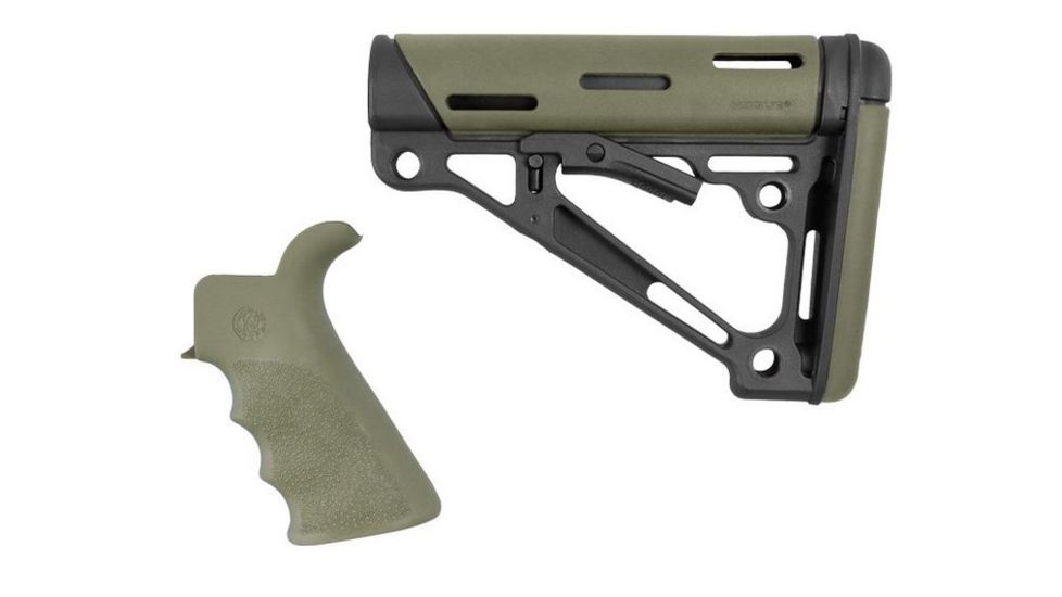 HOGUE AR15/M16 Kit, Finger Groove Beavertail Grip and OverMold Collapsible Buttstock, Fits Mil-Spec Buffer Tube, OD Green Rubber 15256