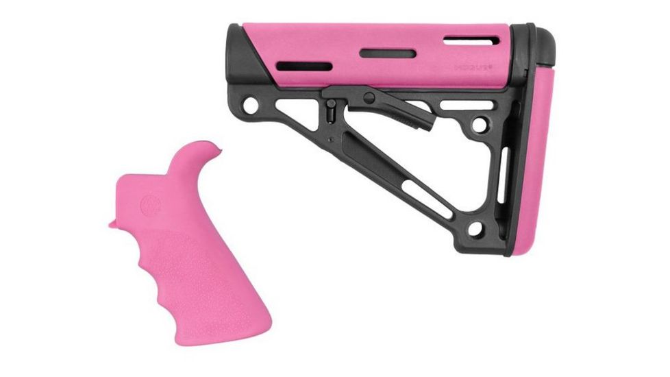 HOGUE AR15/M16 Kit, Finger Groove Beavertail Grip and OverMold Collapsible Buttstock, Fits Mil-Spec Buffer Tube, Pink Rubber 15756
