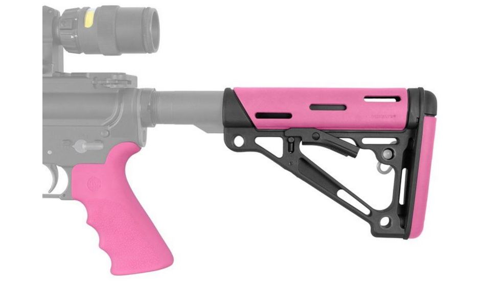 HOGUE AR15/M16 Kit, Finger Groove Beavertail Grip and OverMold Collapsible Buttstock, Fits Mil-Spec Buffer Tube, Pink Rubber 15756