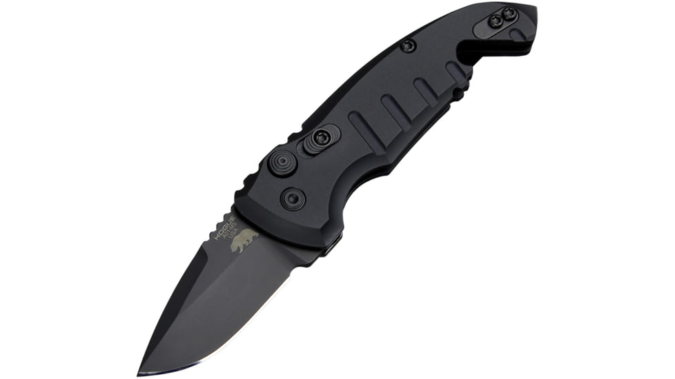 Hogue A01 MicroSwitch Automatic Folding Knives, 1.95in, CPM 154 Stainless Steel Black Cerakote, Drop Point Blade, Matte Black Aluminum Handle, 24126