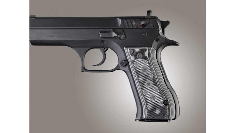 Hogue Baby Eagle .40 / 9mm Jericho &amp; Uzi Eagle Checkered G-10 - G-Mascus Black/Gray 76177-BLKGRY