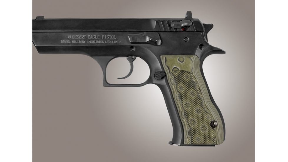 Hogue Baby Eagle .40 / 9mm Jericho &amp; Uzi Eagle Checkered G-10 - G-Mascus OD Green Camo 76178
