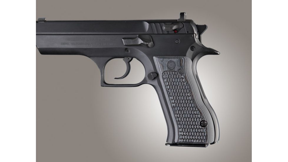 Hogue Baby Eagle .40 / 9mm Jericho &amp; Uzi Eagle Piranha Grip G-10 - G-Mascus Black/Gray 76137-BLKGRY