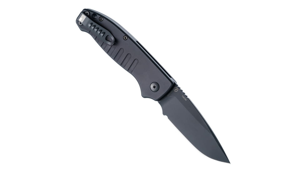 Hogue Ballista I Automatic Folding Knife, 3.5in, 154CM Stainless Steel, Drop Point Blade, Black Cerakote Finish, Matte Black Aluminum Handle, 64130