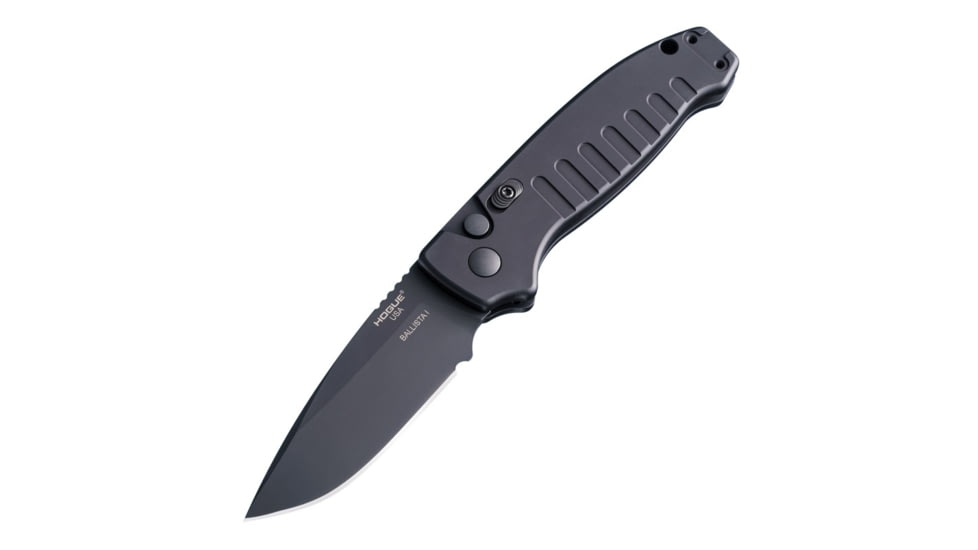Hogue Ballista I Automatic Folding Knife, 3.5in, 154CM Stainless Steel, Drop Point Blade, Black Cerakote Finish, Matte Black Aluminum Handle, 64130
