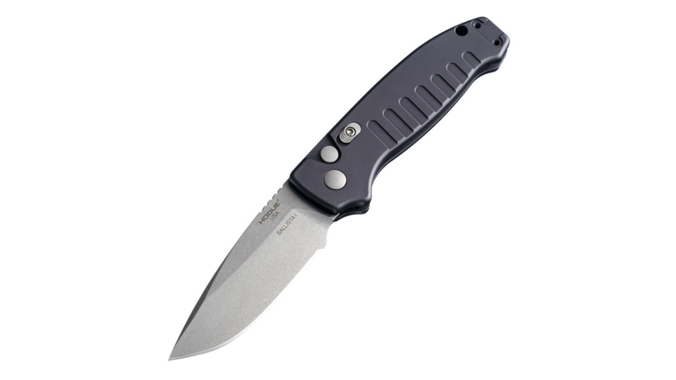 Hogue Ballista I Automatic Folding Knife, 3.5in, 154CM Stainless Steel, Drop Point Blade, Tumbled Finish, Matte Black Aluminum Handle, 64136