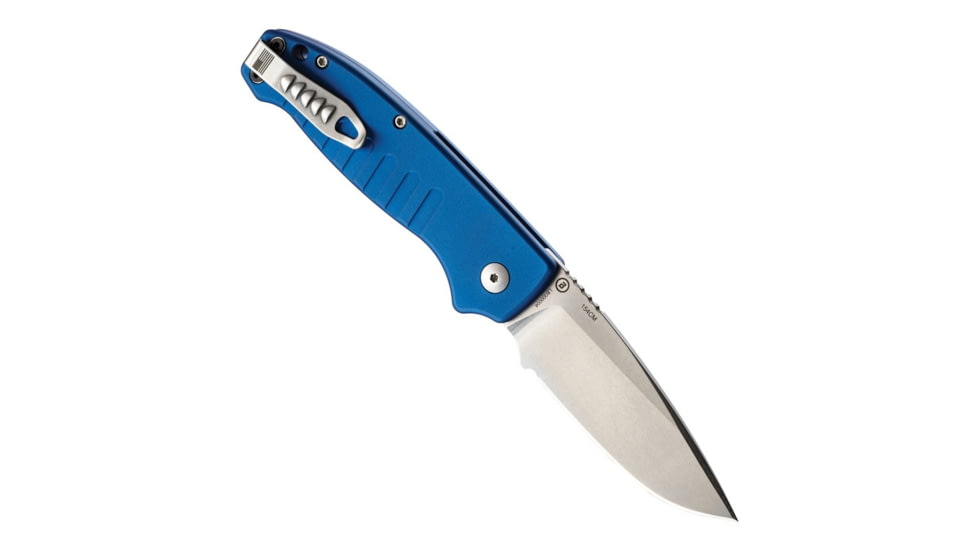 Hogue Ballista I Automatic Folding Knife, 3.5in, 154CM Stainless Steel, Drop Point Blade, Tumbled Finish, Matte Blue Aluminum Handle, 64133