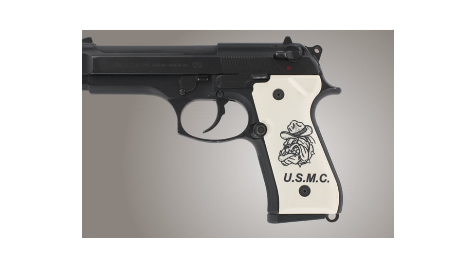 Hogue Beretta 92 Scrimshaw Ivory Polymer - Marines insignia 92030