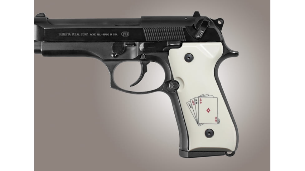 Hogue Beretta 92 Scrimshaw Ivory Polymer - Double Aces 92033