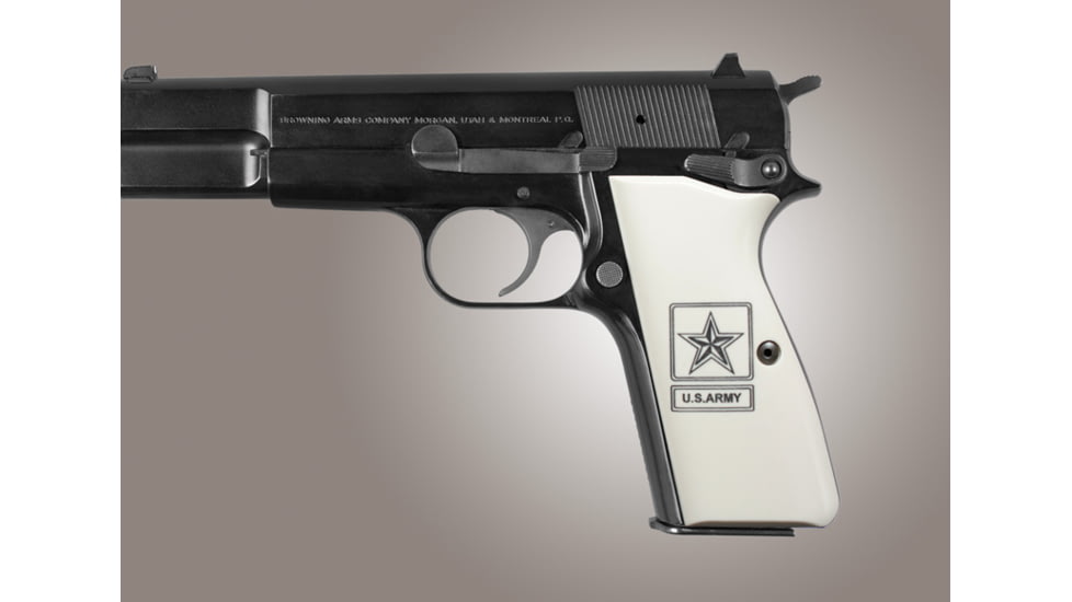 Hogue Browning Hi-Power Scrimshaw Ivory Polymer - Army insignia 09027